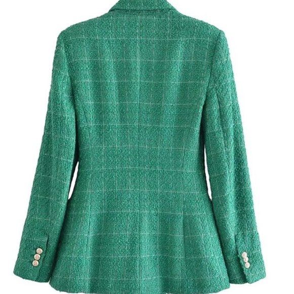 2021 New Women Blazer Notched Double Breasted Plaid Tweed Temperament Coat Femal - Picture 2 of 2